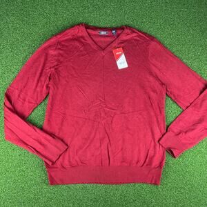 Vintage Izod NWT Mens Red V Neck Pullover Fieldhouse Sweater Sz M